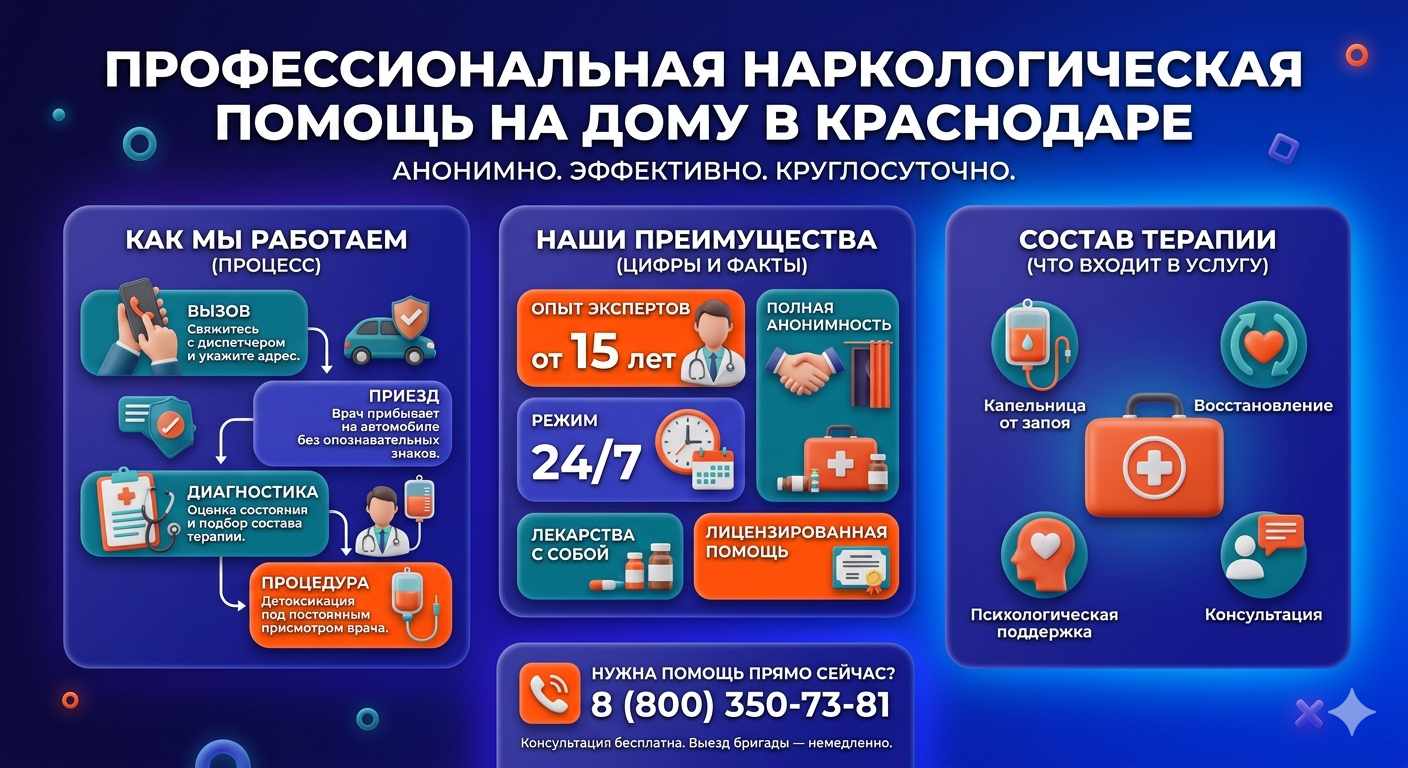 Инфографика о принципах лечения алкоголизма на дому в Лузино: этапы вызова нарколога, преимущества анонимной детоксикации и состав медицинской помощи.